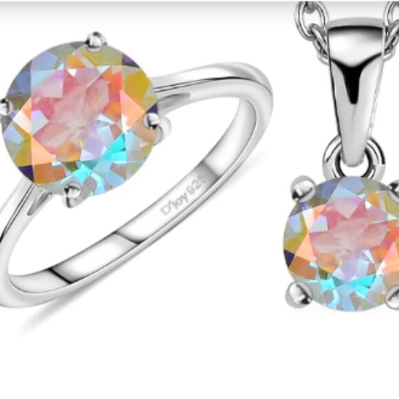 Mercury Mystic Topaz Solitaire Ring and Pendant Necklace - Picture 1 of 5